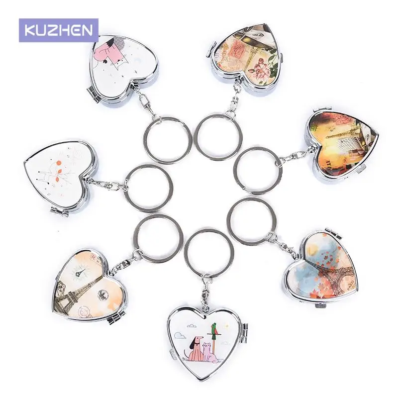 

1PCS Portable Metal Heart Shape Pill Box Folding Pill Case Makeup Storage Container Metal Pill Cutter Medicine Organizer