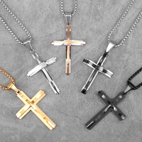 stainless steel black gold double cross men necklaces pendants chain punk for boyfriend male jewelry creativity gift wholesale