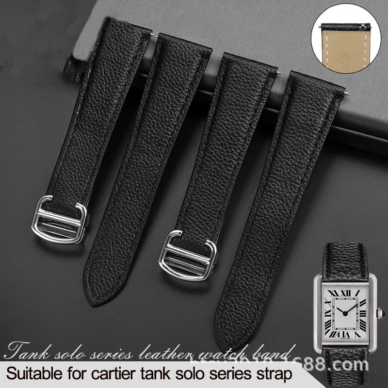 

Genuine Leather Strap For Cartier Tank Solo Series Lichee Pattern Leather Men And Women Watch Band 17 20 22 23 24 25mm