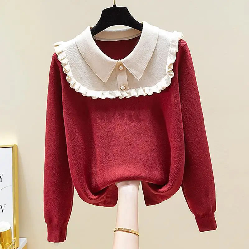 

Autumn Women Peter Pan Collar Sweater Female Knitted Sweater Pullover Ladies Fashion Keep Warm Loose Tops Knitwear Clothing G30