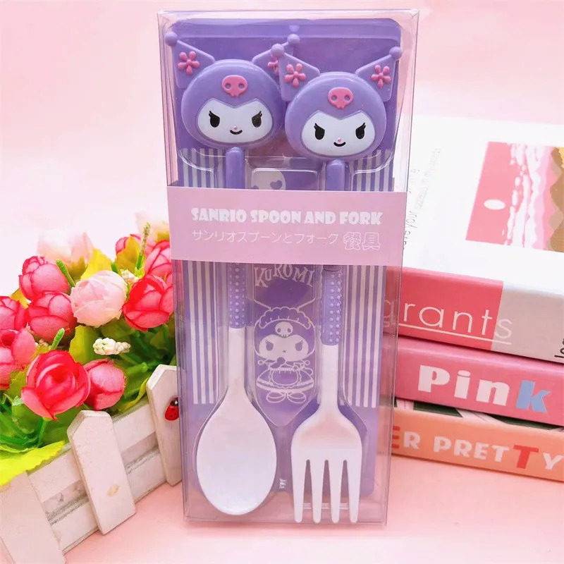 My Melody Sanrio Hello Kitty Детская посуда Студенческая портативная вилка Ложка для супа