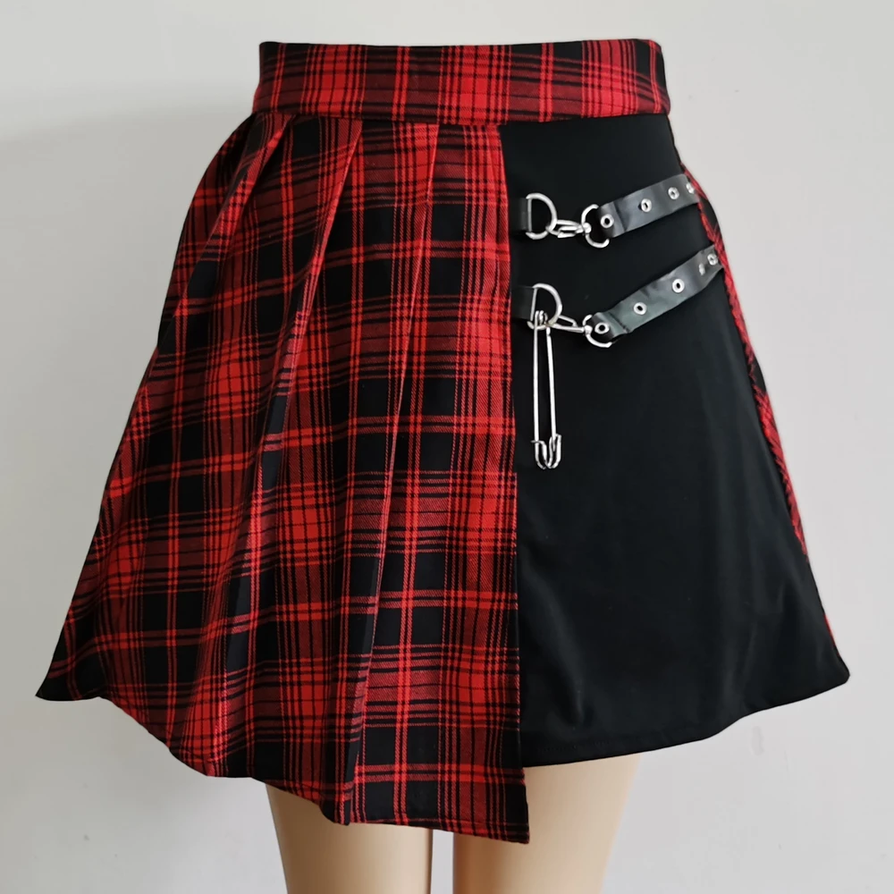 

Womens Punk Irregular Mini Pleated Skater Skirt Asymmetric Cutout High Waist Hip Hop Clubwear gothic skirt