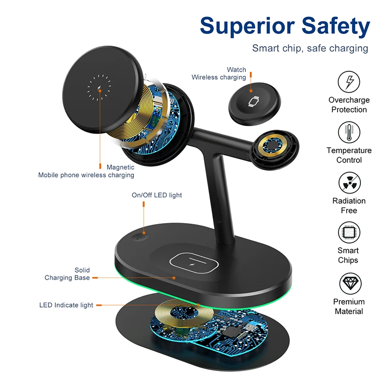 Беспроводное зарядное устройство 3 в 1 Совместимо с мобильными телефонами