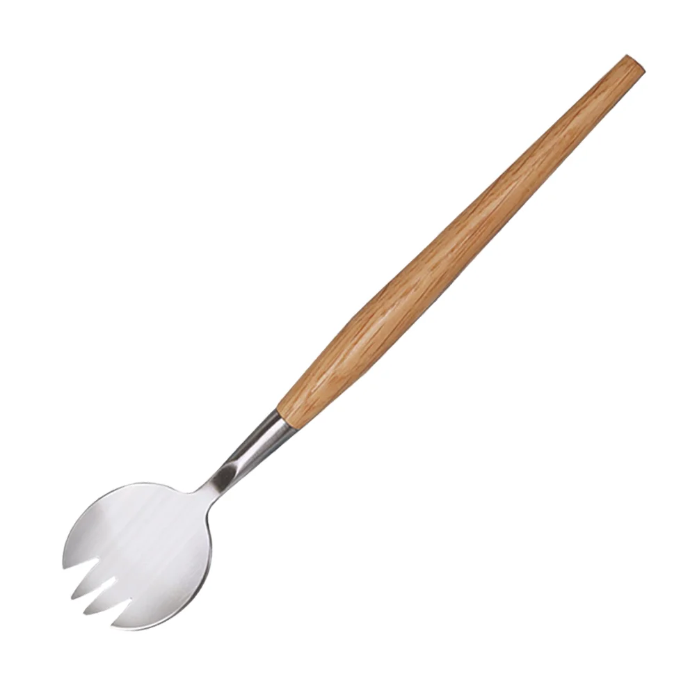 

Stainless Steel Salad Fork Wooden Handle Fork Multifunctional Tableware Food Serving Fork for Home Daily Use