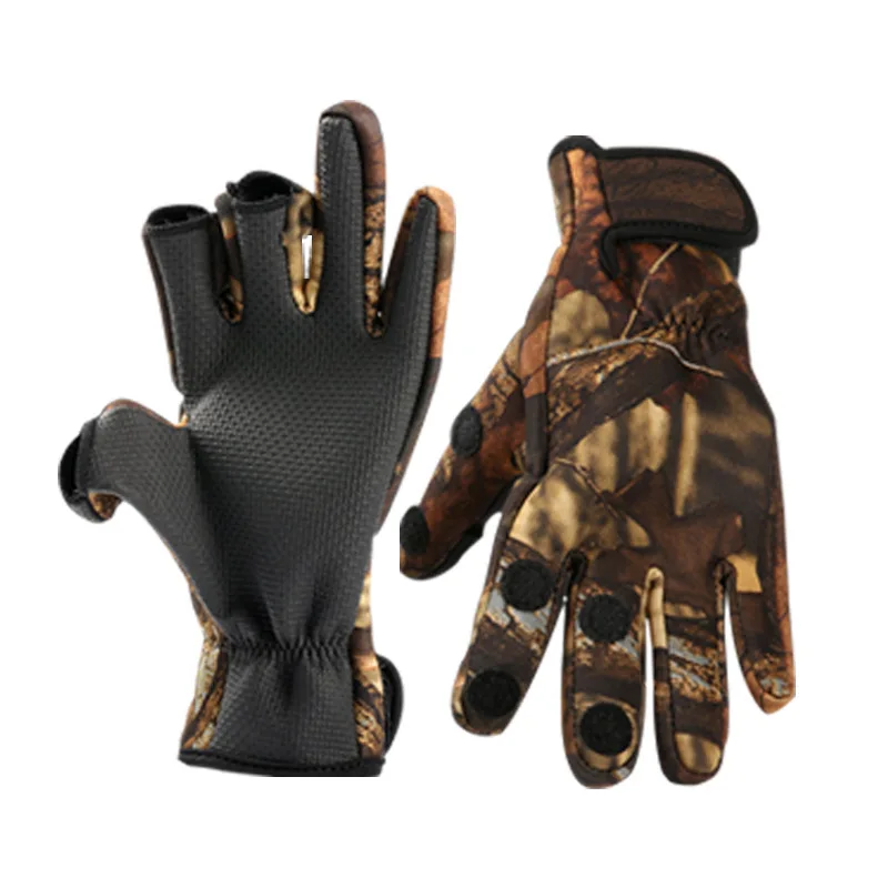 

New 3 Shorter Finger Waterproof Fishing Gloves Hunting Anti-Slip Mitts Shooting Camo Without Adhesive