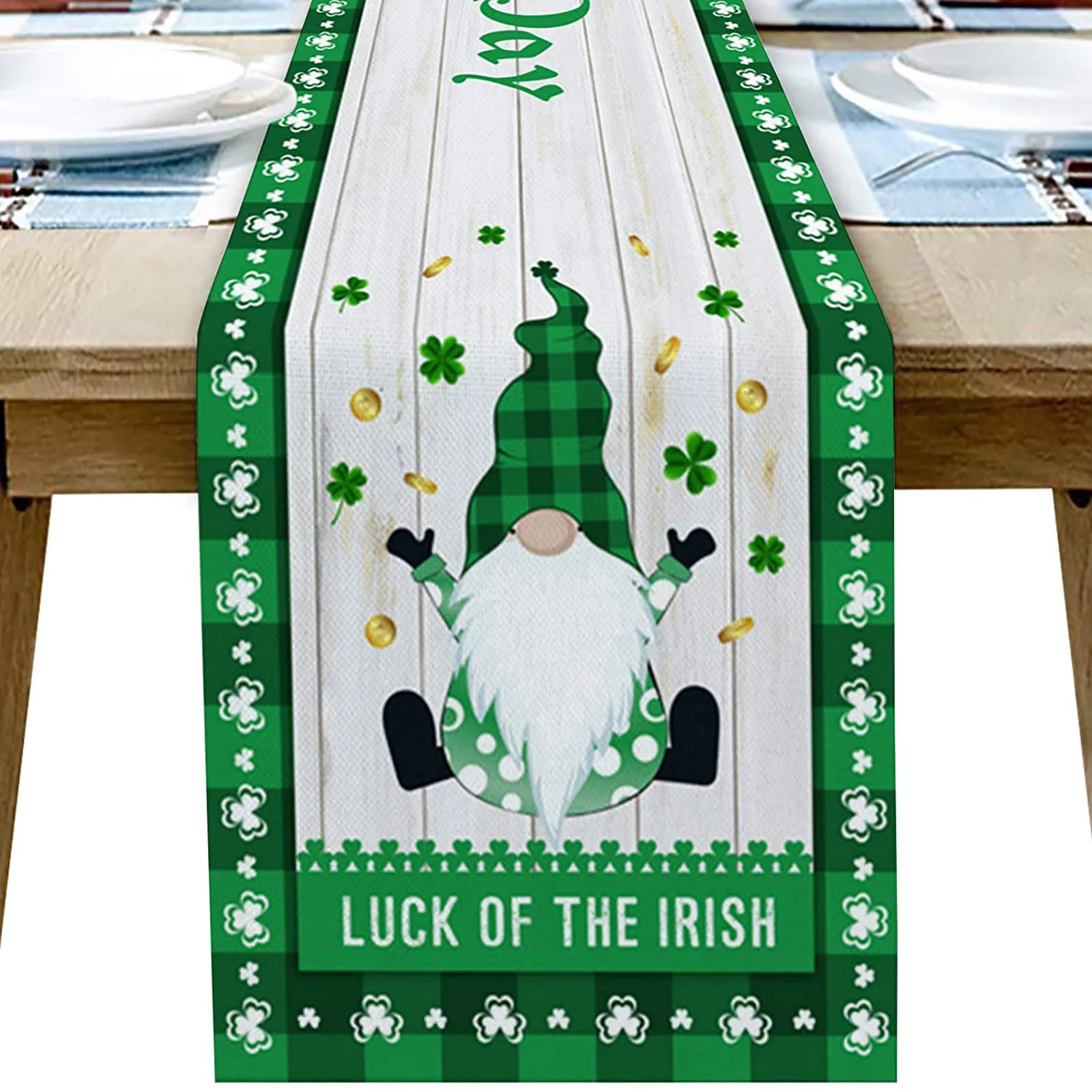 

St. Patrick's Day Printed Table Runner Green Irish Clover Embroidered Table Runner for Saint Patricks Day Holiday Parties Decor