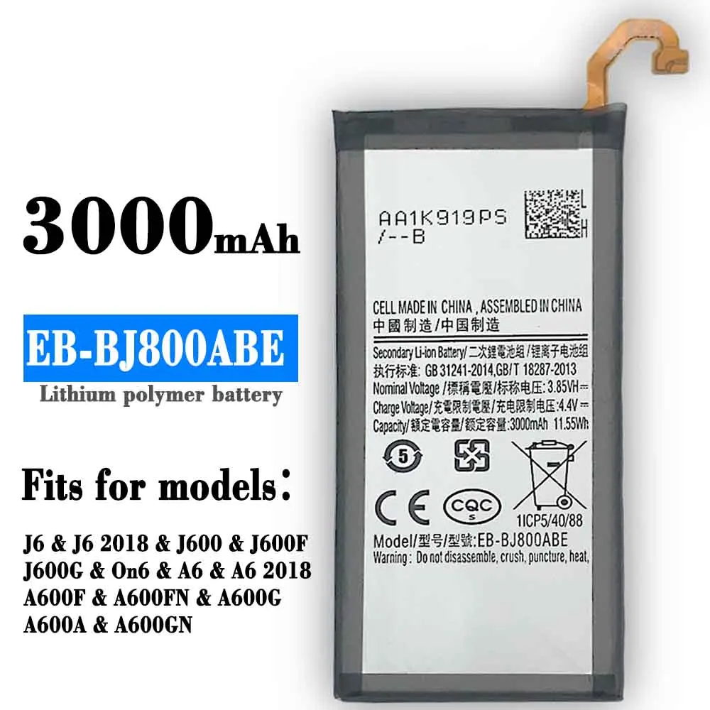 

EB-BJ800ABE 3000mAh Samsung Original Battery For Samsung Galaxy A6 (2018) SM-A600 A600F Galaxy J6 J600F Batteries