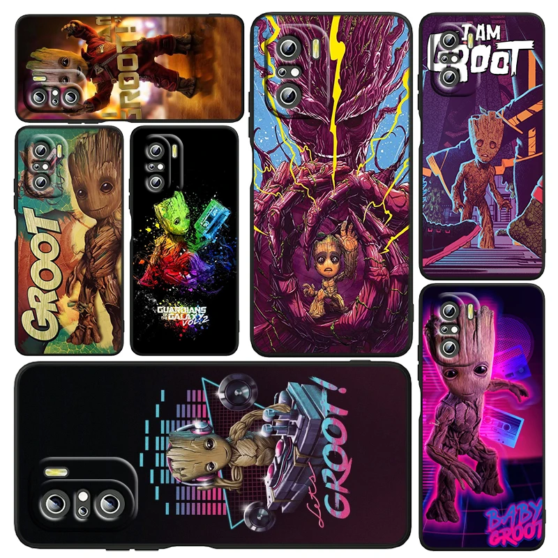 

Cute Cartoon Marvel Groot Phone Case or Xiaomi Redmi K50 K40 Gaming 10 10C 9AT 9A 9C 9T 8 7A 6A 5 4X Black Soft SIlicone Cover