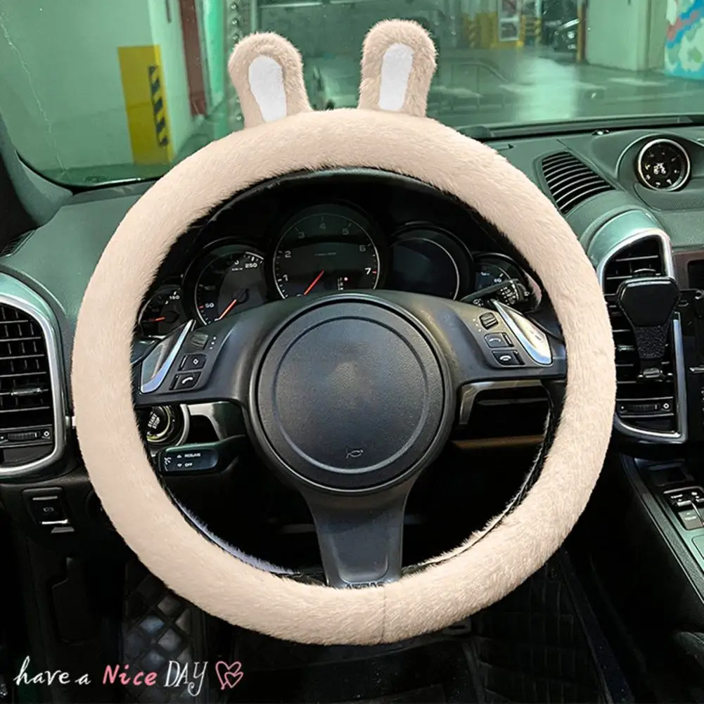

Steering Wheel Sleeve Durable Non-slip Non-fading Lovely Rabbit Ears Steering Wheel Cover Auto Decoration