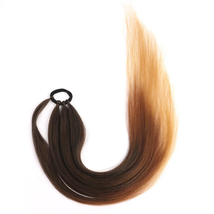 Ponytail Extensions Synthetic Boxing Braids Wrap Around Chignon Tail With Rubber Band Hair Ring 26 Inch Brown Ombre Braid DIY