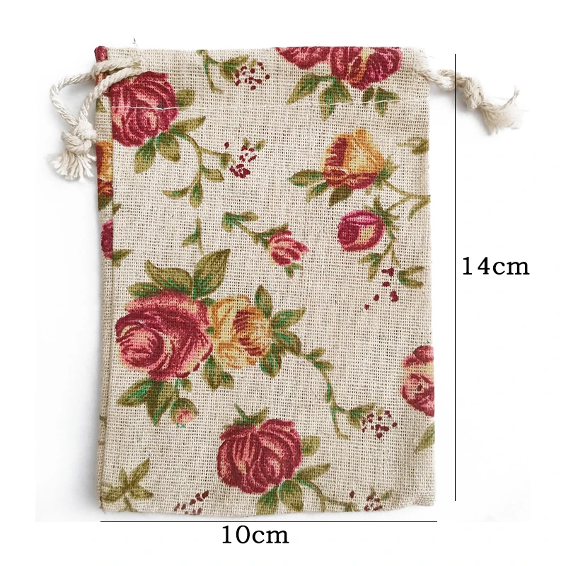 10x14cm Printing Cotton Linen Jewelry Drawstring Bag Burlap Gift Pouch Jute Storage Christmas Party Favors Candy Packing - купить по