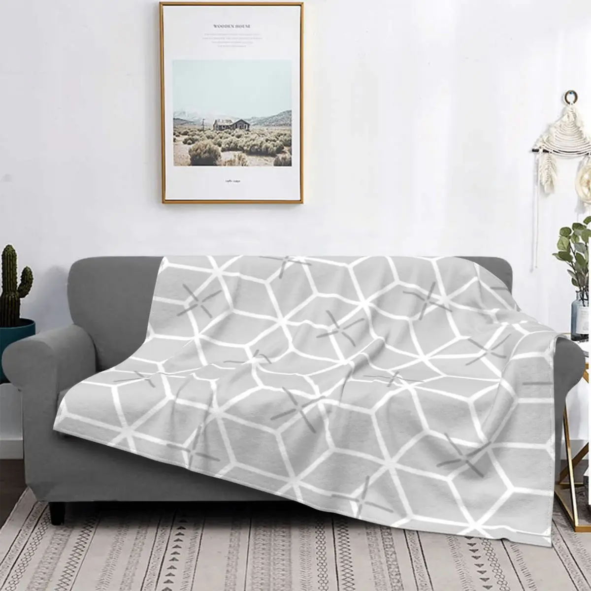 

Lightgrey-Manta de celosía hexagonal entrelazada, para cama colcha, alfombra a cuadros, manta doble, colchas para cama