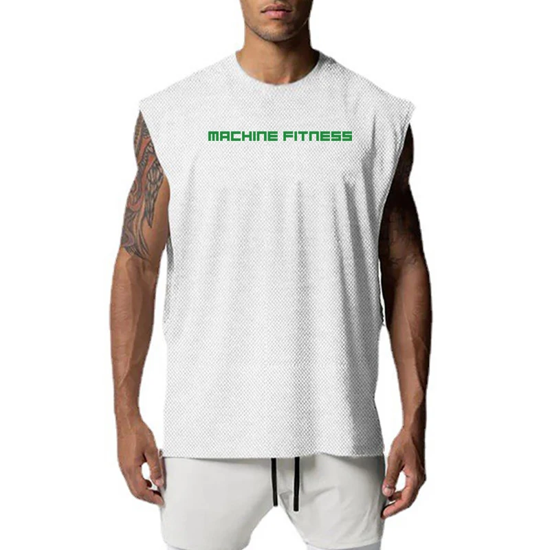 

Drop Shoulders Open Side Cut Off Gym Sleeveless Shirt Fitness Tank Top Mens Mesh Quick Dry Sports Clothing Bodybuilding Vest