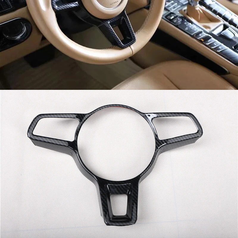 

Carbon Fiber ABS Car Interior Steering Wheel Cover Trim Moldings Car Styling For Porsche Macan 2014-2020 1PC