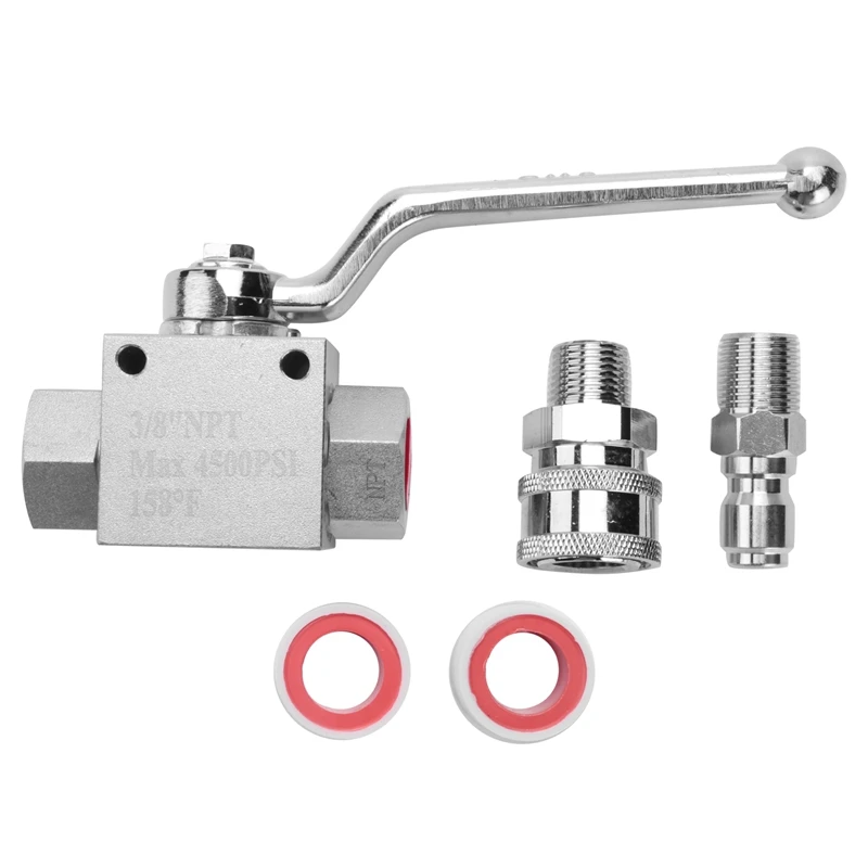 

High Pressure Washer Ball Valve Kit, 3/8 Inch Quick Connect For Power Washer Hose, 4500 Psi