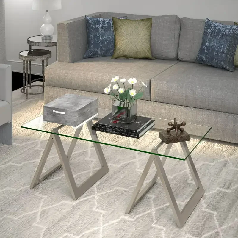 

Contemporary Coffee Table with Glass Top For Bathroom Kitchen Accessories