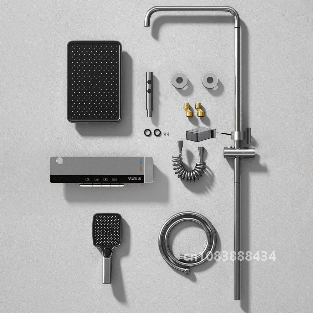 Bathroom Digital Display Shower System Brass Waterfall Faucet Set Rainfall Temperature Bathtub Mixer with Lamp