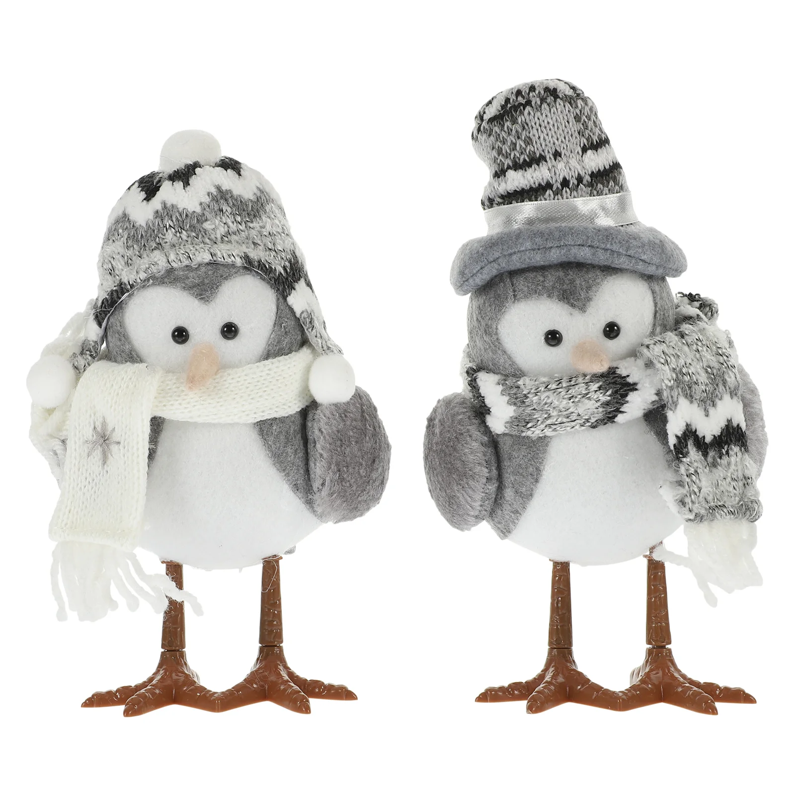 

2 Pcs Christmas Bird Decoration Gifts Round Cap Lighted Cloth Xmas Home Tabletop