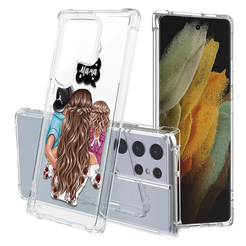Super Mom Woman Baby Case for Samsung Galaxy S22 S21 S20 FE S10 Lite Note 20 Ultra 10 Plus A53 A52 A52S A33 5G Shockproof Cover