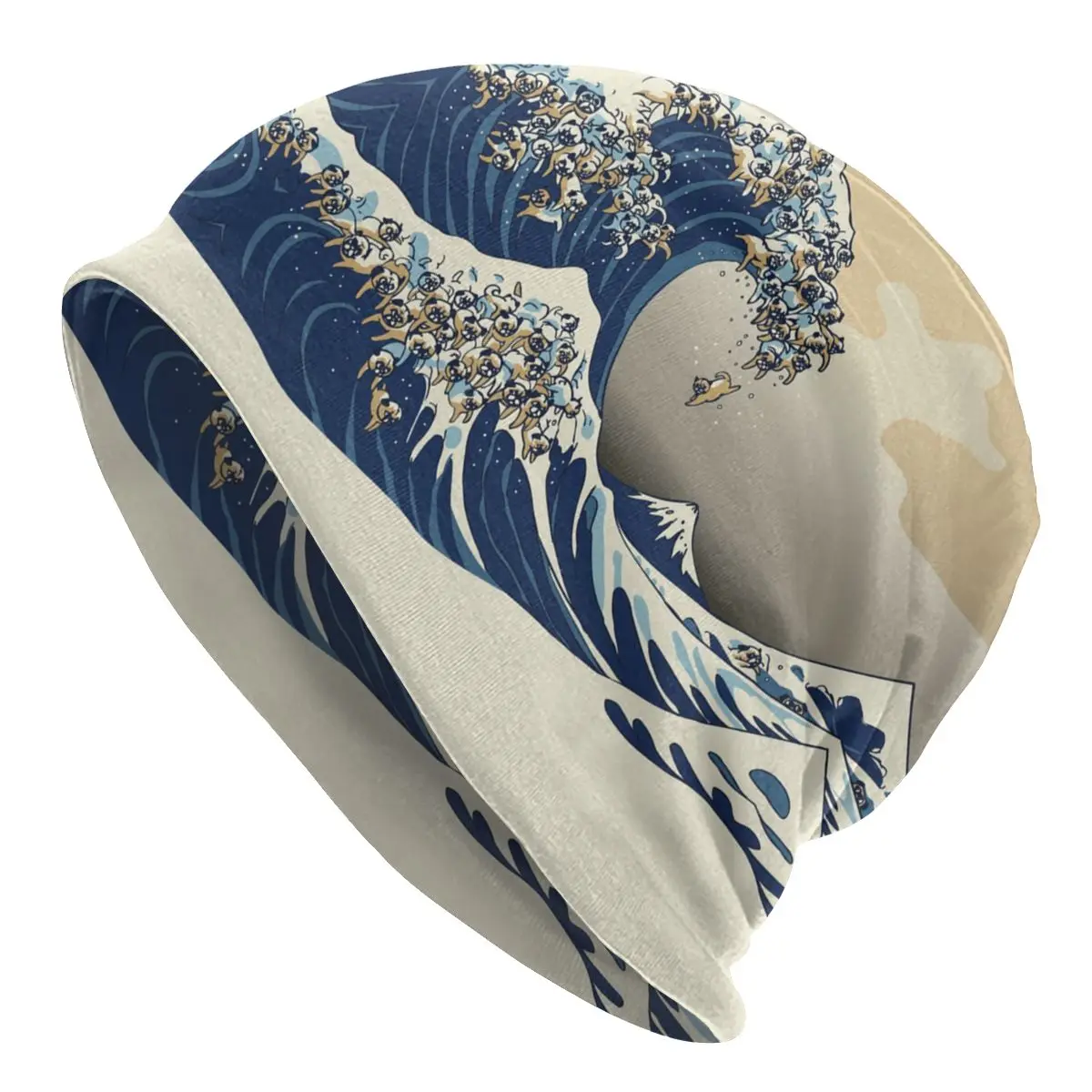 

The Great Wave Off Kanagawa Pugs Beanies Caps For Men Women Hip Hop Winter Warm Knitting Hat Adult Katsushika Hokusai Bonnet Hat