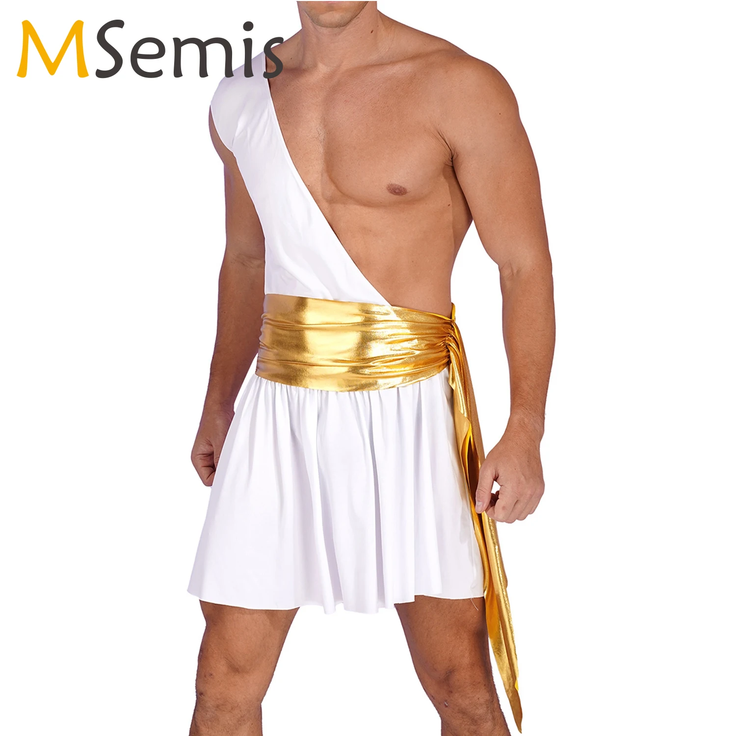 

Halloween Men's One Shoulder Ancient Greek God Lingerie Knight Warrior Costume Carnival Cosplay Ruffle Dress Role Play Outfits