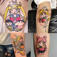 10 22pcs anime girls fake tattoo sticker sailor moon cartoon temporary tattoos cute cat waterproof body waist women art decals