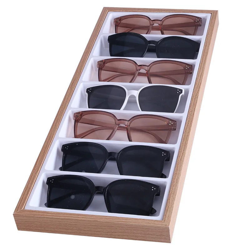 Wooden Pen Storage Box Earring Necklace Sunglasses Organizer Display Tray Glasses Display Stand Rack Holder Jewelry Organizer