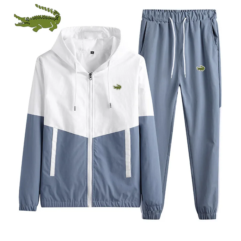 Men's Set Embroidery Brand Spring and Autumn New Sports Hoodie Two Piece Pants Fashion Casual Hip Hop Street Set Splice
