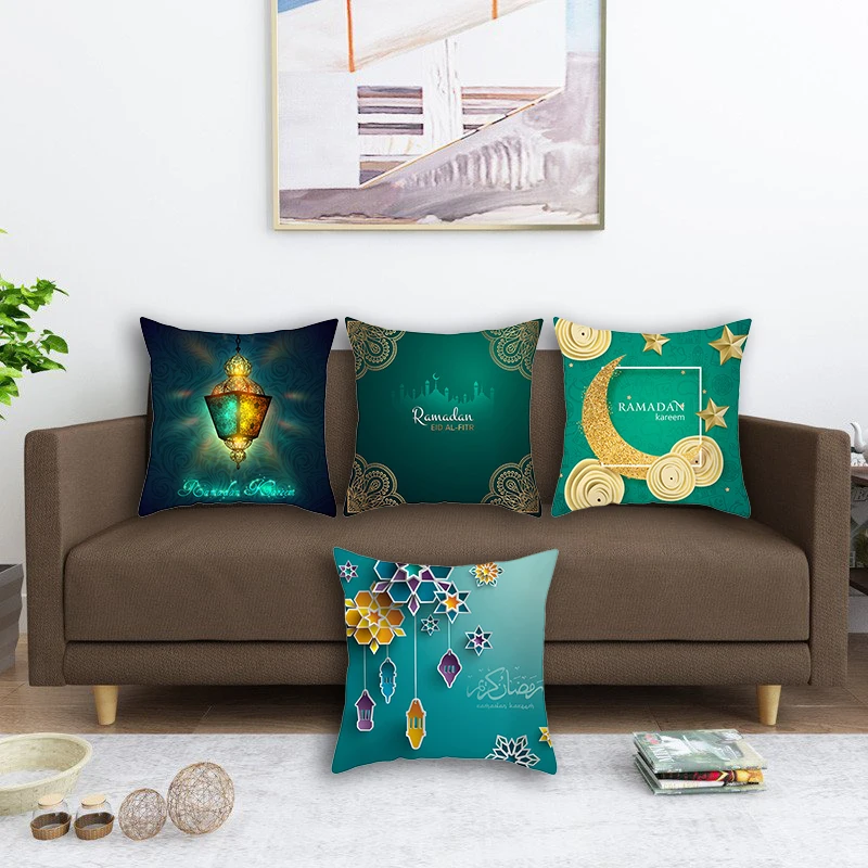 

Ramadan Pillowcase 45cm Print Moon Star Sofa Chair Car Home Living Room Bedroom Cushion Cover Muslim Islamic Throw Pillow Case