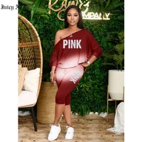 juicy apple gradient off shoulder two piece set women red letter print top and pants tracksuits female jogger sport 2pcs outfit
