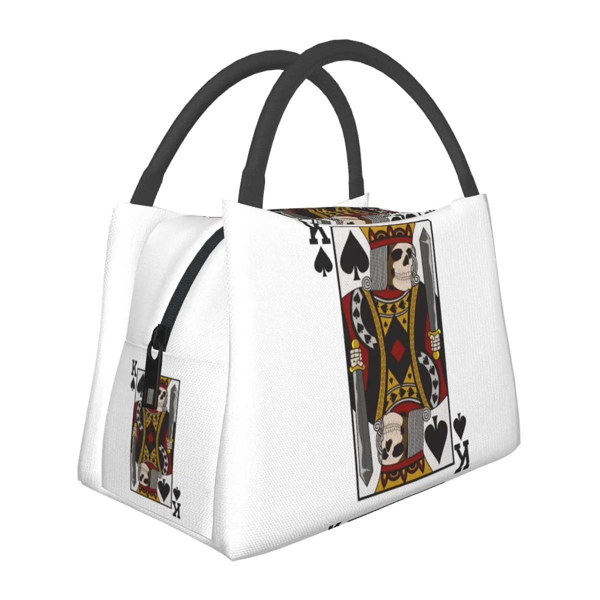 

King Of Spades Skull Poker Lunch Bag Skull Head Portable Lunch Box Men School Custom Cooler Bag Fun Oxford Thermal Lunch Bags