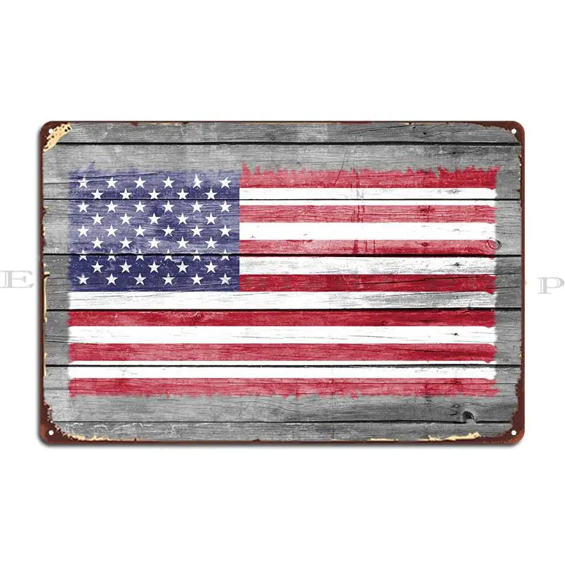 

USA Flag On Wood Metal Sign Cinema Painting Wall Decor Iron Plaques Tin Sign Poster