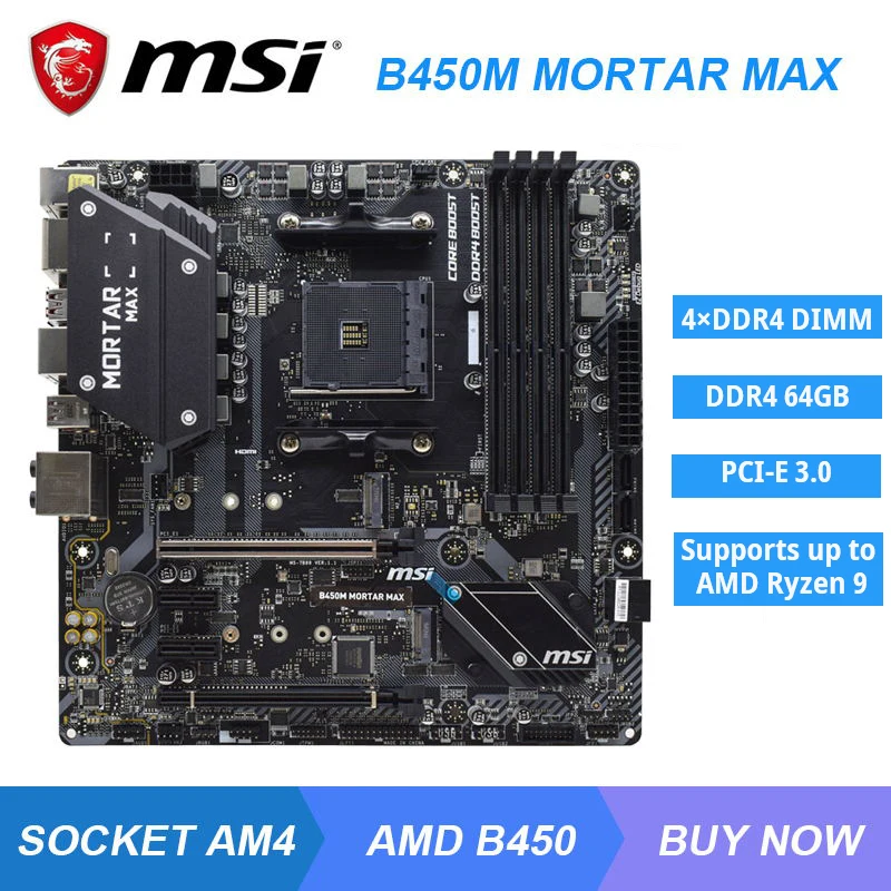 

MSI B450M MORTAR MAX Motherboard B450 Motherboard AM4 Support AMD Ryzen 5 5600g 3600 Cpus B450M DDR4 64GB 2×M.2 USB3.2 PCI-E 3.0