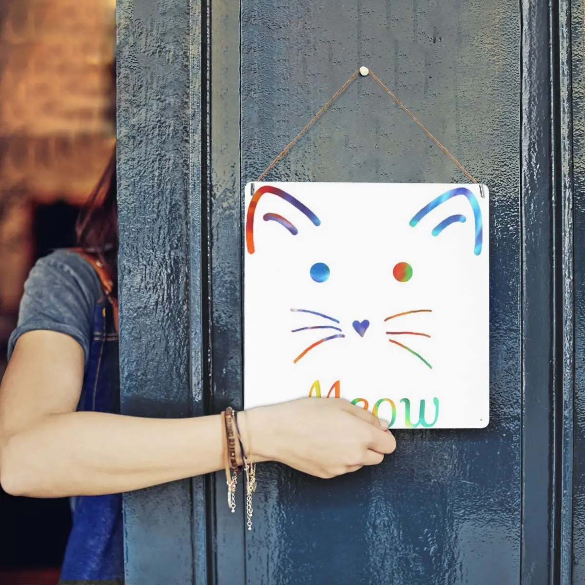 

Meow Metal Tin Sign Decor Tin Sign Easy to install Beautiful Decor Garage