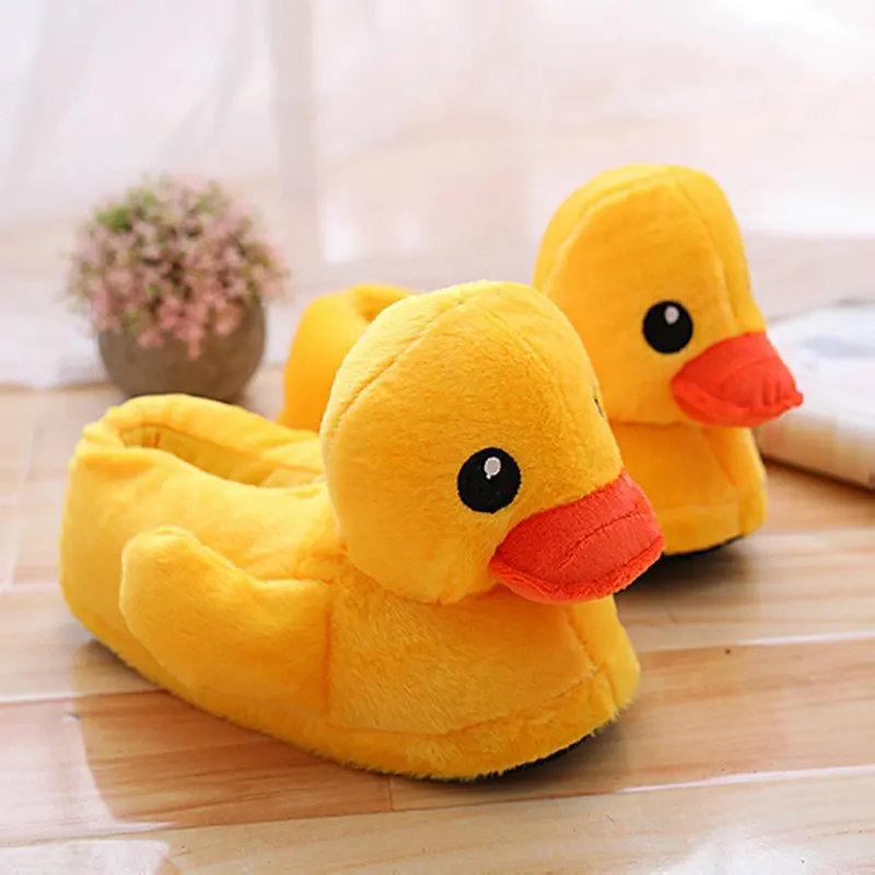 Winter Women Home Yellow Duck Fuzzy Slippers Cartoon Slides Snug Bedroom Slides Warm Cotton Indoor Female Slippers images - 6