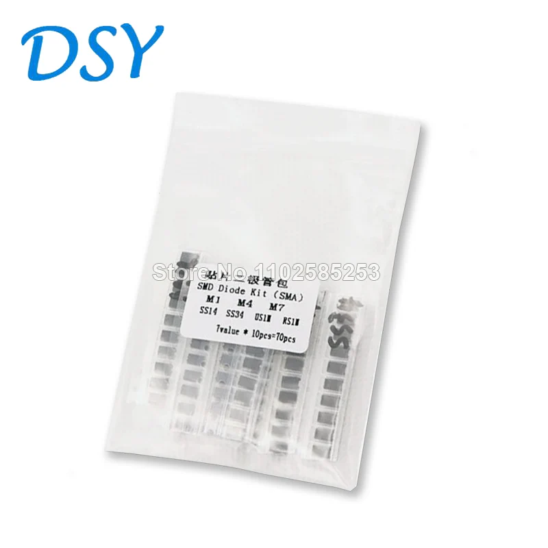 70 шт./партия = комплект диодов SMD 7 видов * 10 шт. (1N4001) M1 (1N4004) M4 (1N4007) M7 SS14 US1M RS1M SS34