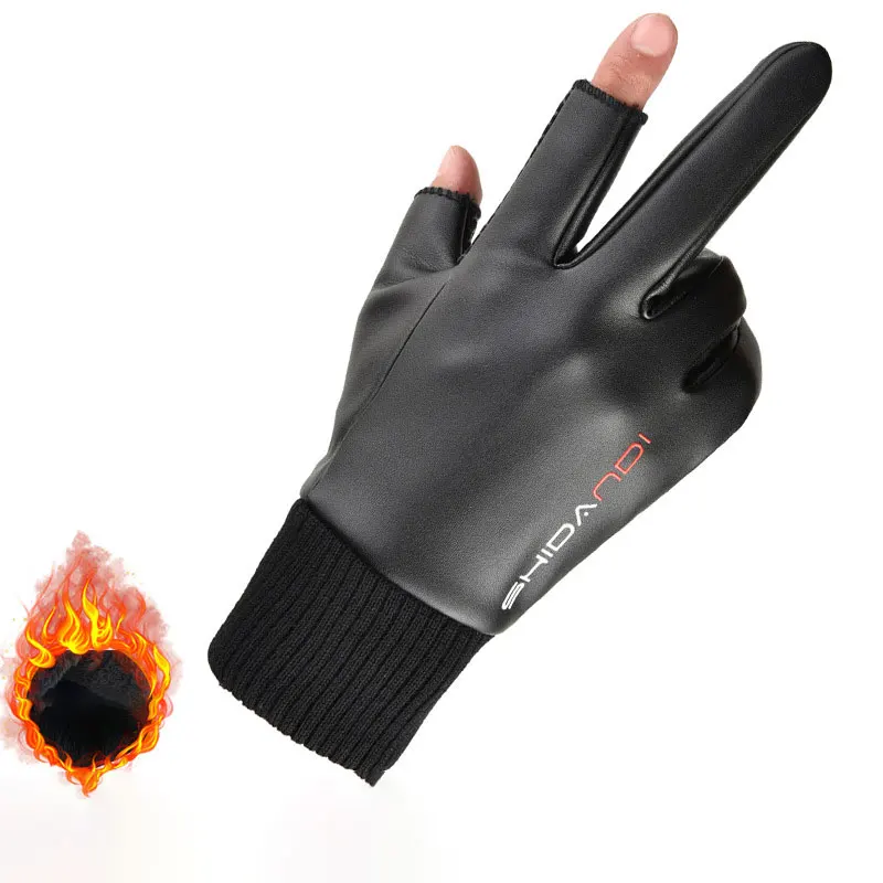 

Men's Gloves Autumn Cycling Winter Two-Finger Velvet Warm Non-Slip Male Waterproof Sports Touchscreen Hiking Fishing Gloves
