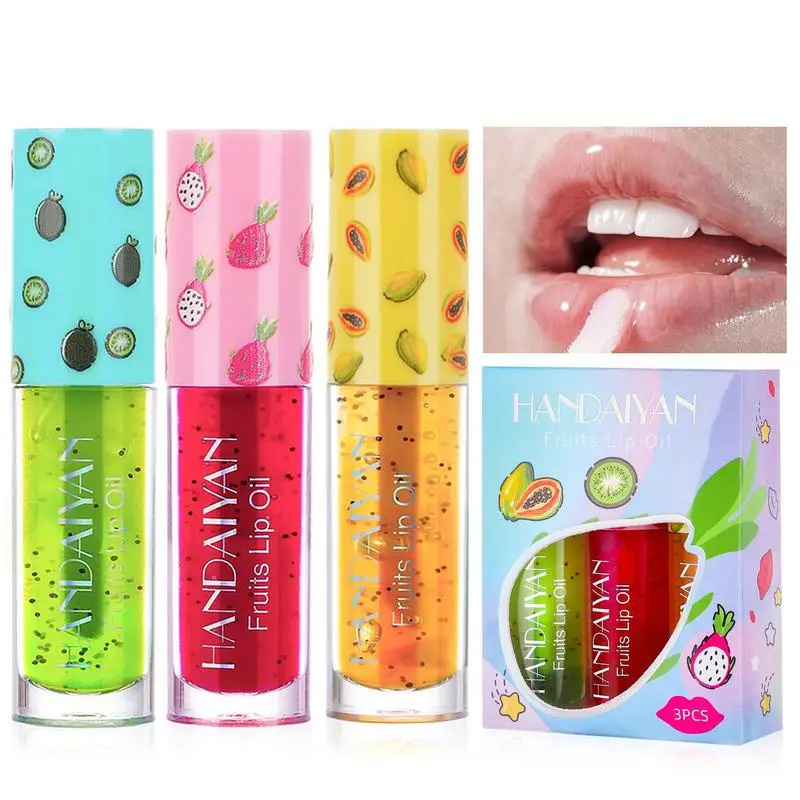 

3pcs Moisturizing Lip Gloss Hydrating Transparent Lip Oil Plumping Glow With Fruit Extract Tinted Lip Makeup For Women Gifts