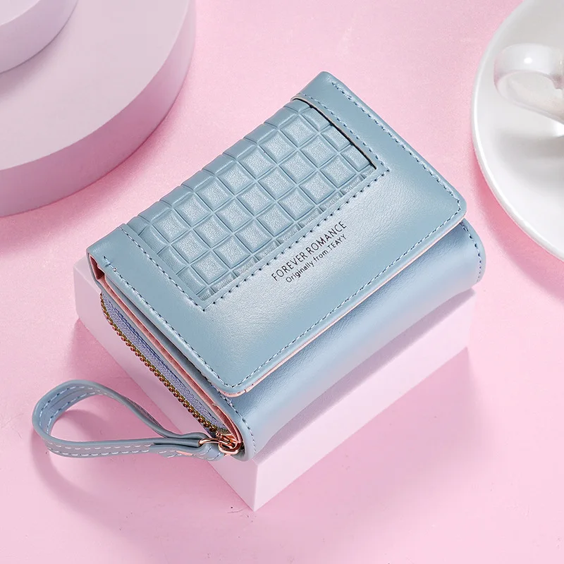

Women's Wallets Short Square Plaid Coin Purse Card Holder Large Capacity Multi-card Money Clip 3 Fold Zipper Wallet for Women