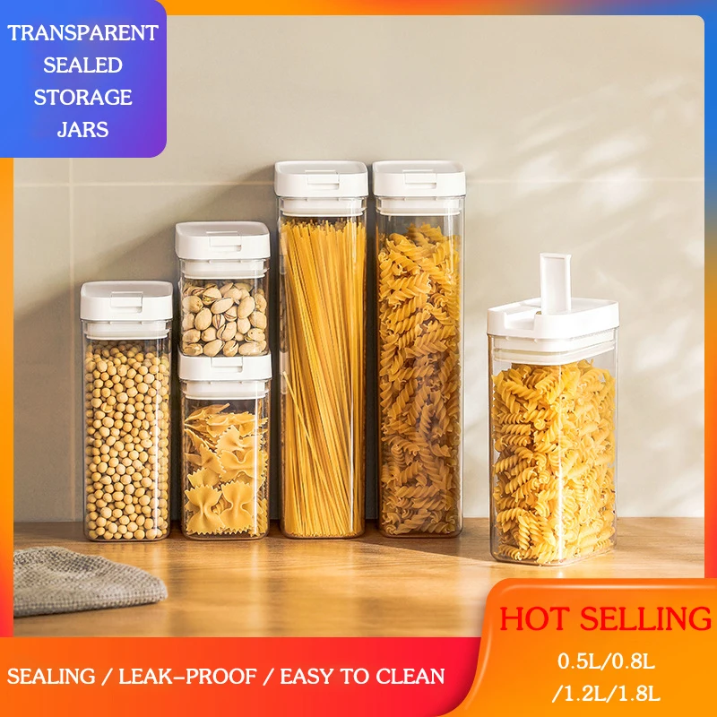 

Kitchen Transparent Sealed Storage Jars with Lid Rice Pasta Nut Grain Food Grade Stackable Fresh-keeping Bottle Can Container