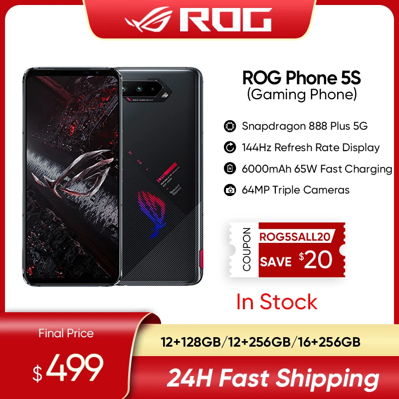 ASUS ROG Phone 5S 5 S 5G Smartphone Snapdragon 888 Plus 6.78'' 144Hz AMOLED 6000mAh 65W Fast charging Gaming Phone NFC