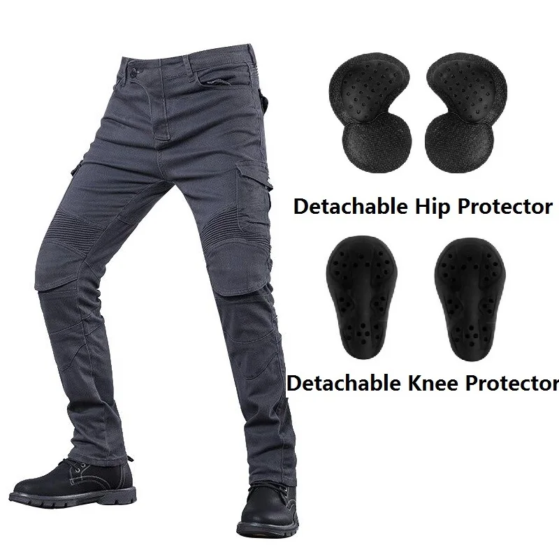 

Four Seasons Motorcycle Gray Green Jeans Outdoor Riding Gear Pants Warm With Protective Gear Moto Jeans Knee Pads Removable
