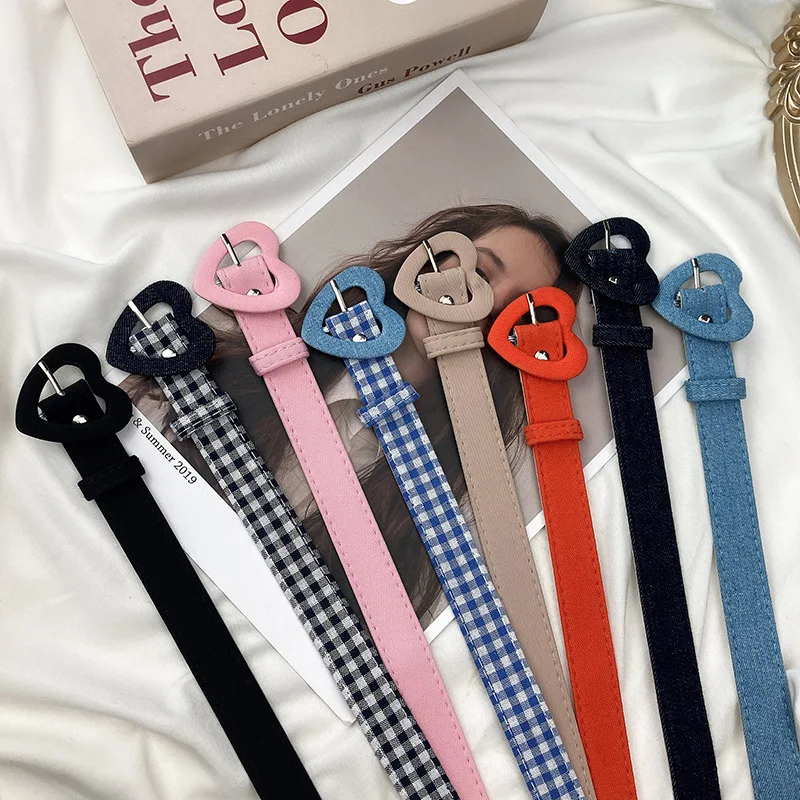 Heart Denim Belt for Women Love Buckle New All-Match Jeans Belts Ladies Pink Fabric Strap Female Personality Dress Waistband