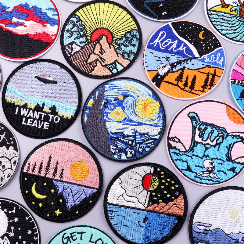 

Waves Mountain Patch Iron On Patches On Clothes Cartoon Embroidered Patches For Clothing Stripes For Clothes Badges Stickers DIY