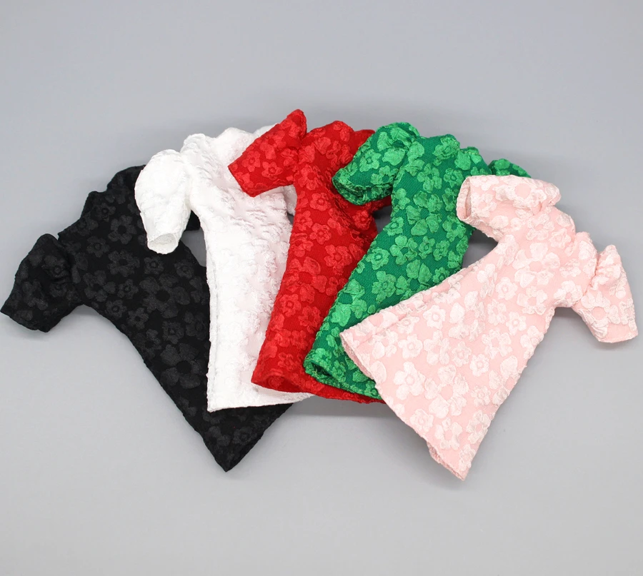 Flower dress / white black pink green puff sleeves dress ski