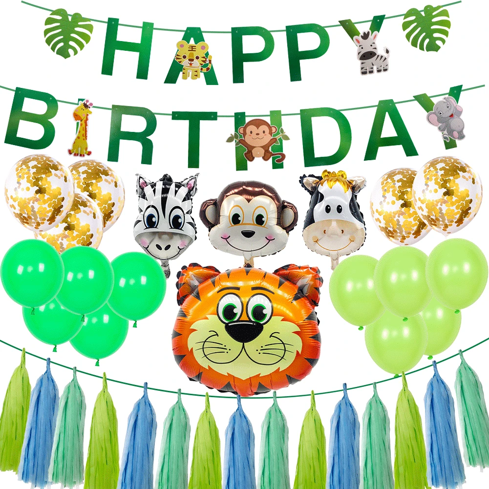 

21pc Forest Animals Birthday Balloons Set Cartoon Jungle Animals Monkey Tiger Birthday Balloons Baby Shower Decorations