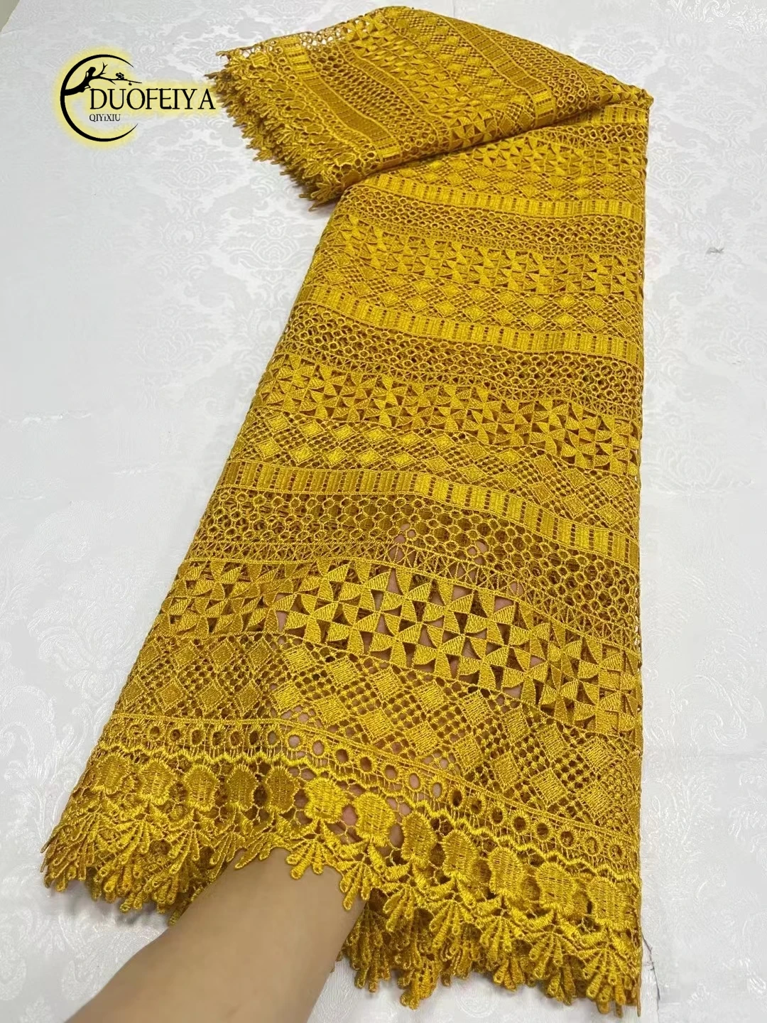 

Gold African Cord Lace Fabric 2023 High Quality Water Soluble Nigerian French Guipure Cord Lace For Wedding Dress Sewing
