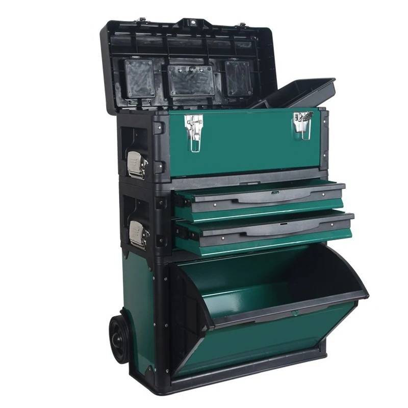 Pull Rod Tool box Multifunctional Three-layer Combination Hardware Toolbox with Wheels Tool Cart Mechanical Workshop Toolbox