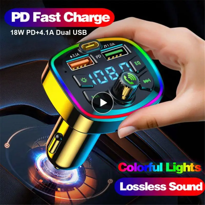 

Mp3 Music Player Fast Charging Pd 18w Type-c Cigarette Lighter Hands-free 3.1a Colorful Ambient Light Fm Transmitter Dual Usb