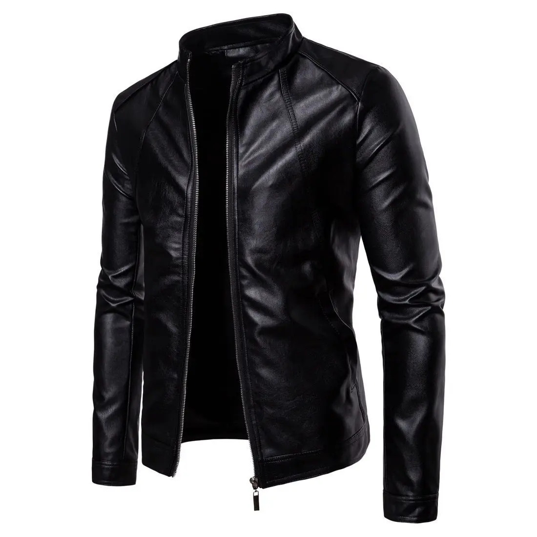 

Leather Jacket Men Autumn Winter Motorcycle PU Leather Jacket Mens Stand Collar Casual Windbreaker Ropa De Hombre Slim Coat A01